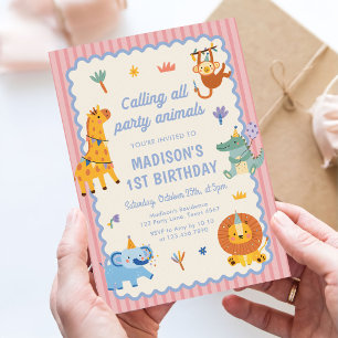 Calling All Party Animals Safari Girl Birthday Invitation
