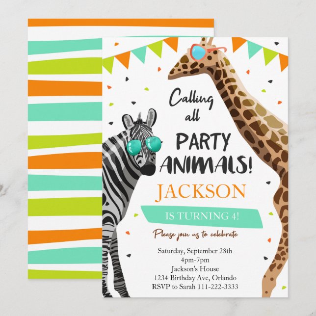 Calling All Party Animals Safari Jungle Invite (Front/Back)