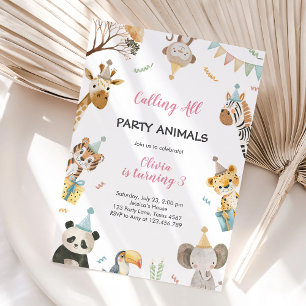 Calling All Party Animals Safari Zoo Birthday Invitation
