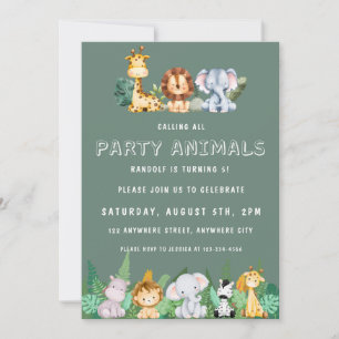 Calling All Party Animals Safari Zoo Birthday Invitation