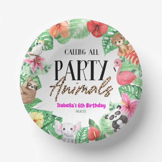 Calling All Party Animals Tropical Birthday Party Paper Plate (Front)