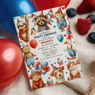 Calling All Party Animals Watercolor Kids Birthday Invitation