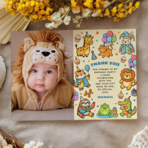 Calling All Party Animals Zoo Kids' Birthday Party Thank You Card