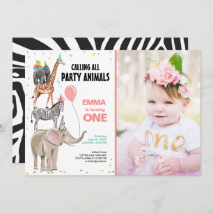 Calling All Party Animals Zoo Wild Girl Birthday Invitation