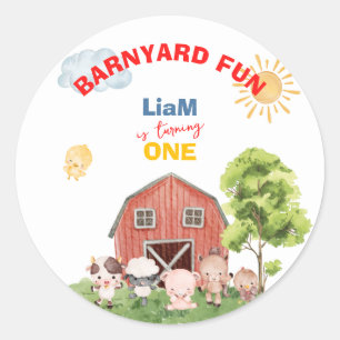 Calling All Party Farm Animals 1st Birthday Classic Round Sticker