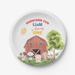 Calling All Party Farm Animals 1st Birthday Paper Plate