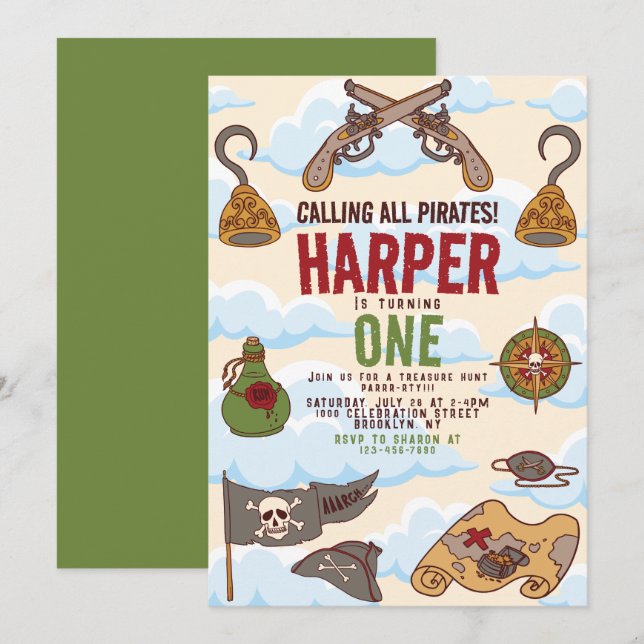 Calling All Pirates talk like a pirate birthday Invitation (Front/Back)