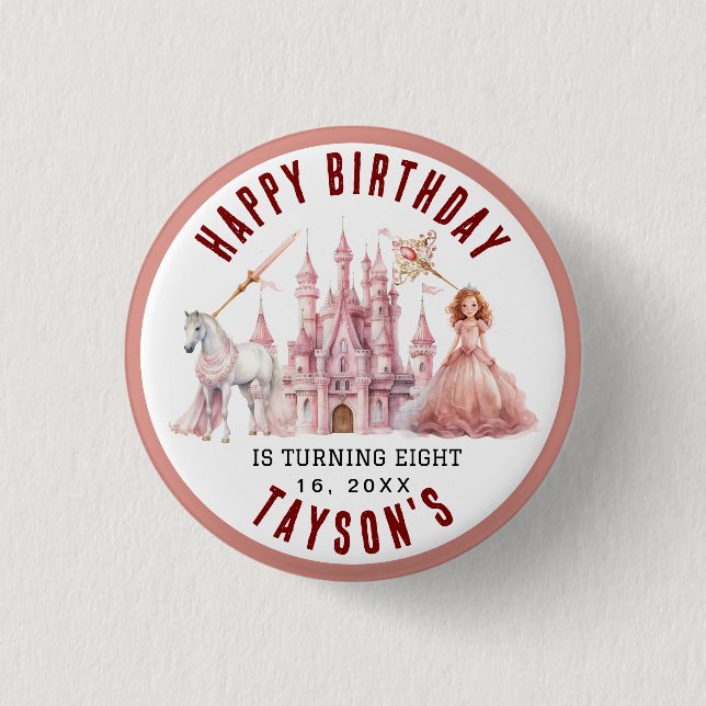 Calling All Princesses Magical Castle 8th Birthday 1 Inch Round Button (Front)