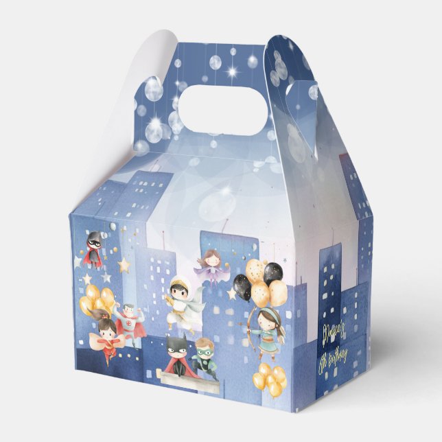 Calling all superheroes kids birthday favor box (Front Side)