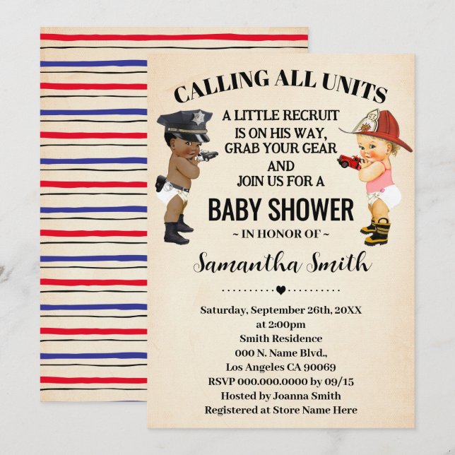 Calling All Units Police Firefighter Baby Shower Invitation (Front/Back)
