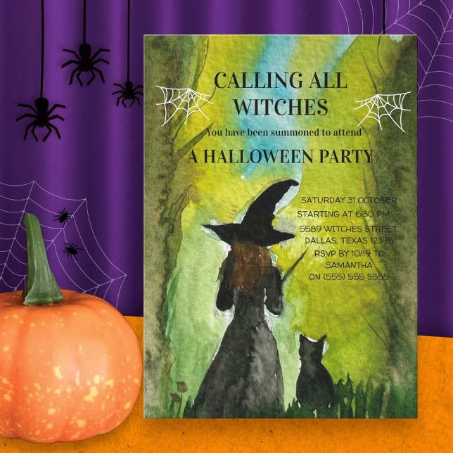 Calling All Witches Black Cat Spooky Halloween Invitation (Creator Uploaded)