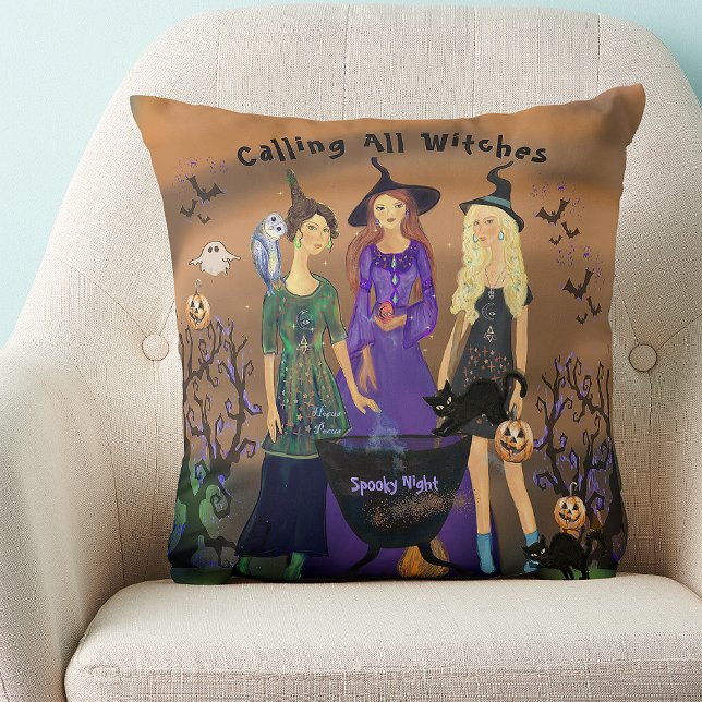 Calling All Witches Halloween Birthday  Throw Pillow (Calling All Witches Halloween Birthday Throw Pillow)