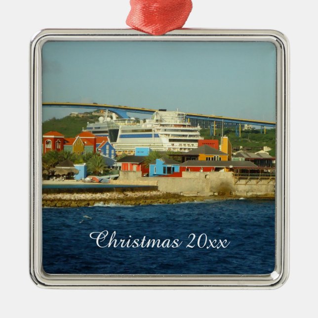 Calling at Curacao Dated Metal Ornament (Front)