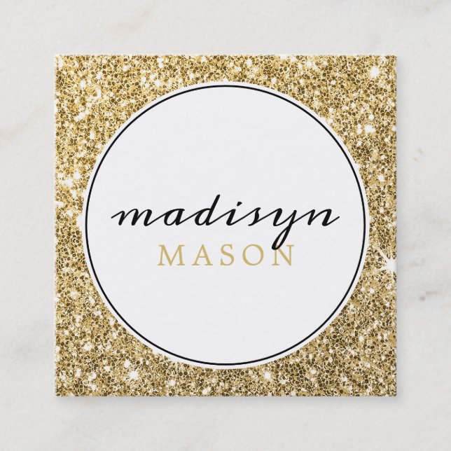 CALLING CARD circle border black gold glitter (Front)