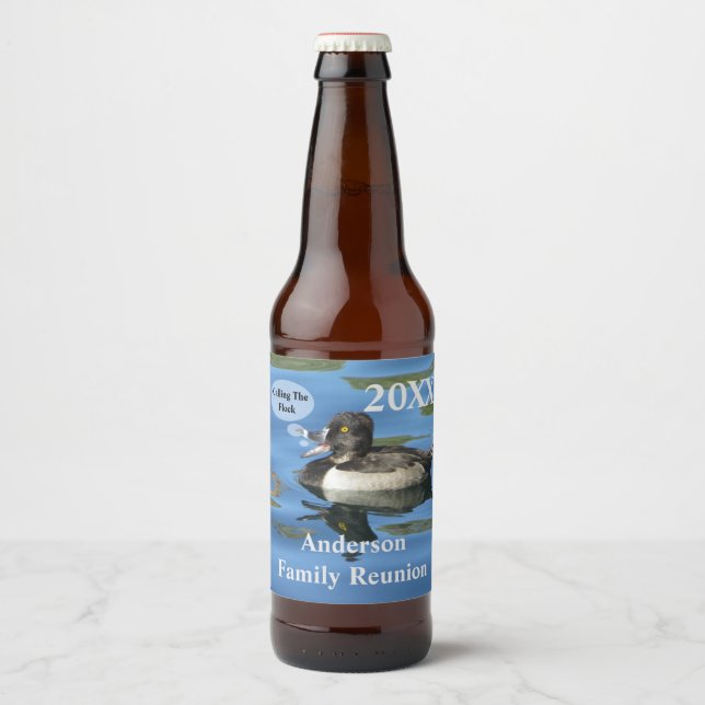 Calling the Flock Humourous Duck Family Reunion Beer Bottle Label (Front)