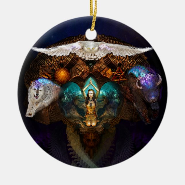 Calling The Spirit Animals Ceramic Ornament (Front)