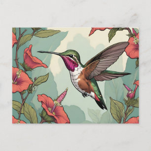 Calliope Hummingbird in flight Postcard