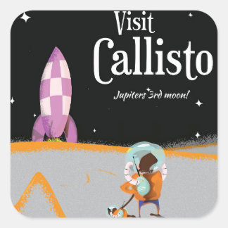Callisto (jupiter moon) vintage travel poster square sticker
