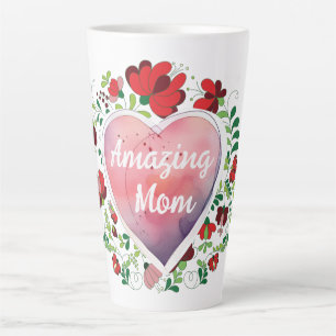 CallygraphAmazing Mom, Mother's day, Heart Flower Latte Mug