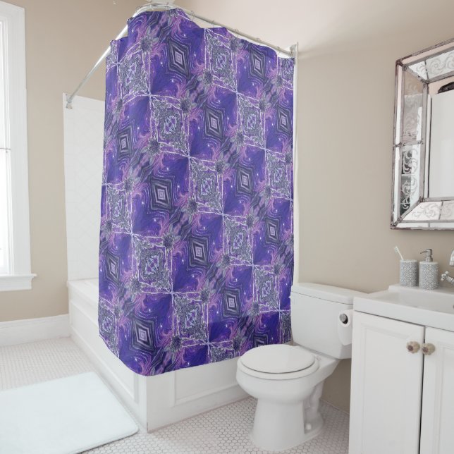 Calm Acrylic Pour Inspired Shower Curtain (In Situ)