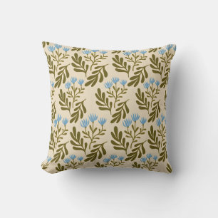  Calm and Natural: Blue Flower Seamless Pattern Throw Pillow