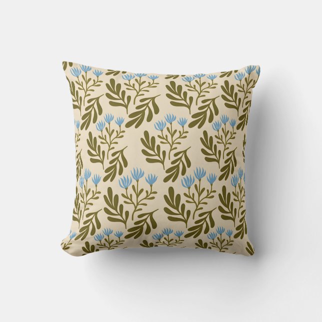  Calm and Natural: Blue Flower Seamless Pattern Throw Pillow (Front)