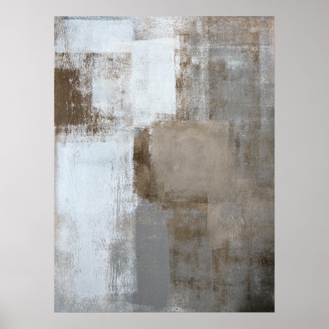 'Calm and Neutral' Gray and Beige Abstract Art Poster (Front)