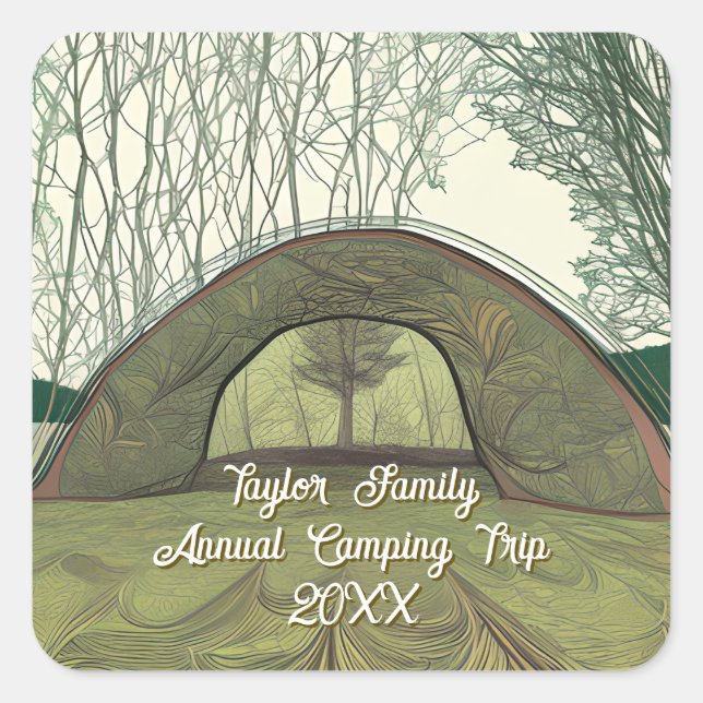 Calm and Peaceful Camping Scene Personalized Square Sticker (Front)