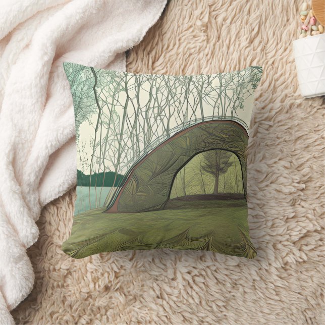 Calm and Peaceful Camping Scene Throw Pillow (Blanket)