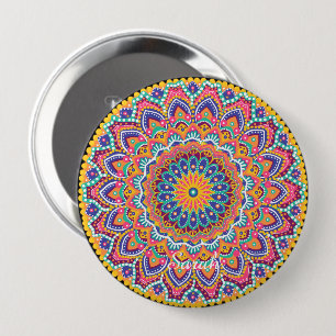 Calm Beautiful Colourful Floral Mandala 4 Inch Round Button