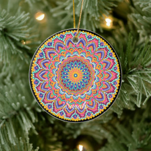 Calm Beautiful Colourful Floral Mandala Ceramic Ornament