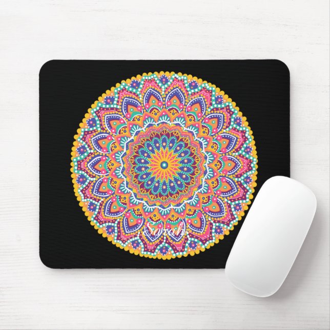 Calm Beautiful Colourful Floral Mandala Mouse Pad (With Mouse)