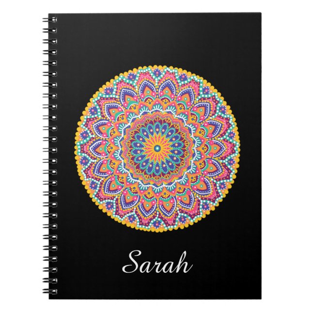 Calm Beautiful Colourful Floral Mandala Notebook (Front)