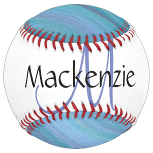 Calm Blue Abstract Cool Turquoise Aqua Monogram Softball