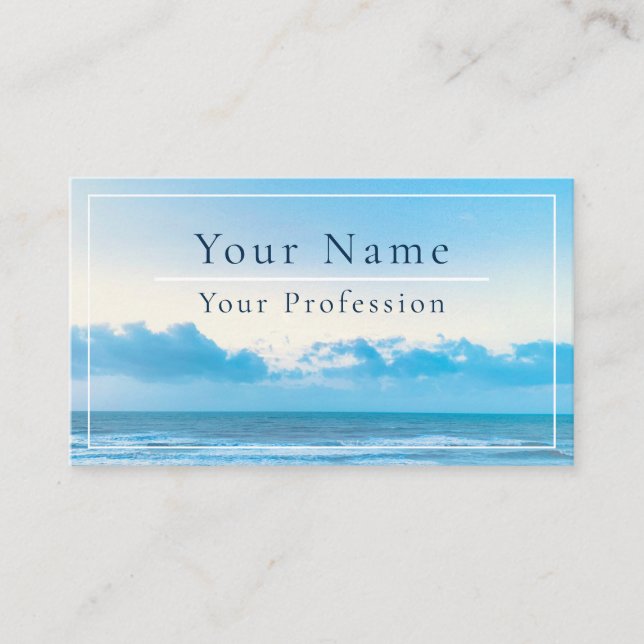 Calm Blue Beach Scene Customizable Business Card (Front)