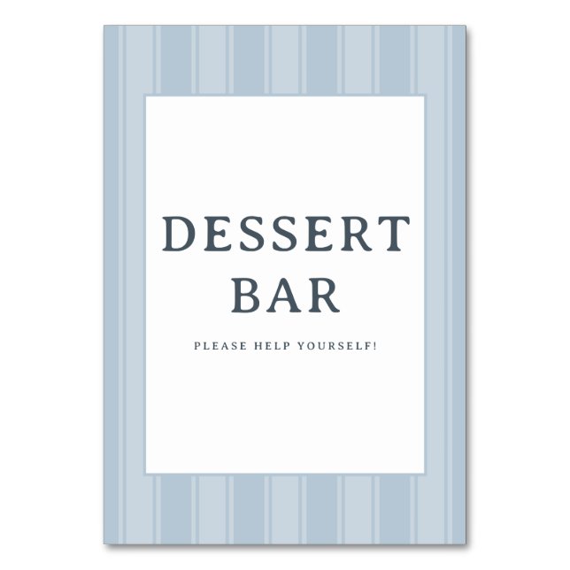 Calm Blue Minimalist Dessert Bar Sign Table Number (Front)