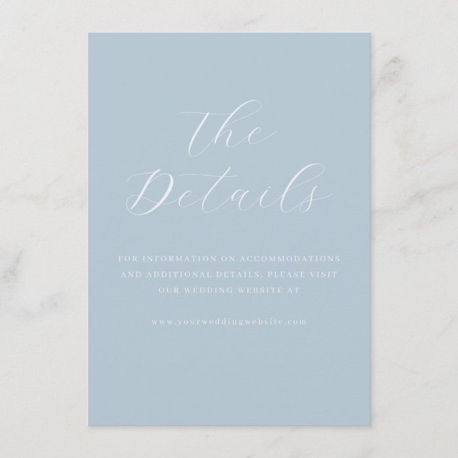Calm Blue Minimalist Wedding Details Card (Front)