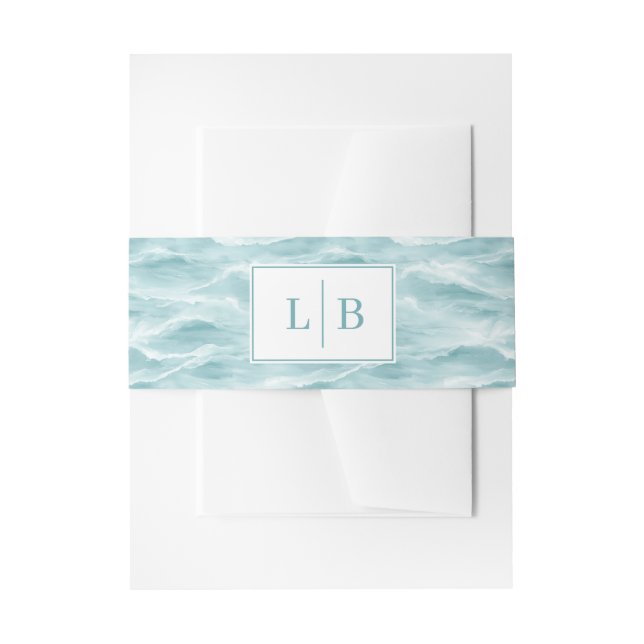 Calm Blue Watercolor Waves Invitation Belly Band (Front Example)