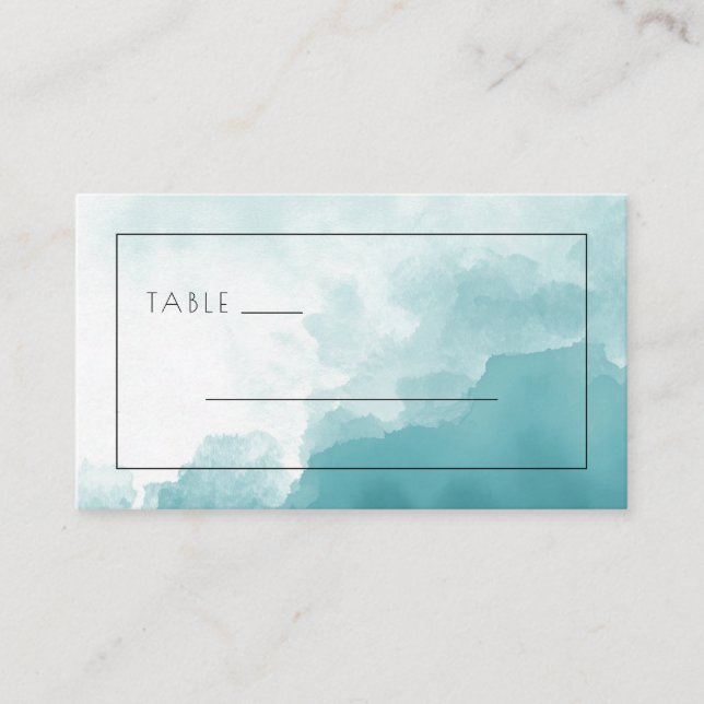 Calm Blue Watercolor Waves Place Card (Front)