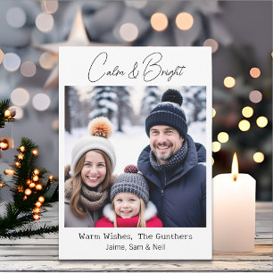 Calm & Bright   Picture Personalized Christmas Holiday Card