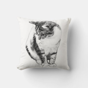 Calm Cat Looking Down Ink Art Pillow