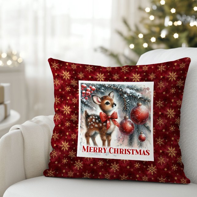 Calm Christmas scene baby fawn Christmas pillow  (Calm Christmas scene baby fawn Christmas pillow (50))