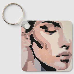 Calm female face in soft pixel tones keychain