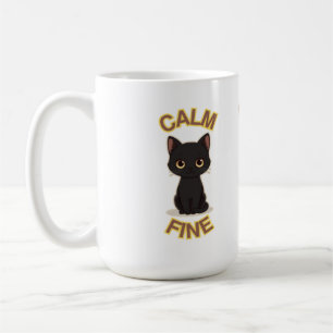 **Calm Fine Cat – Black & Gold Minimal Cat Art** Coffee Mug