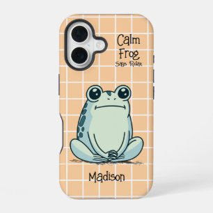 Calm Frog Says Relax Funny Custom iPhone 16 Case