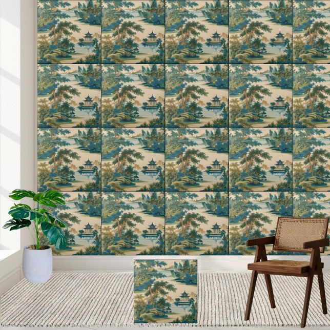 Calm Garden and Pagoda Chinoiserie Tile (Calm Garden and Pagoda Chinoiserie Tile)