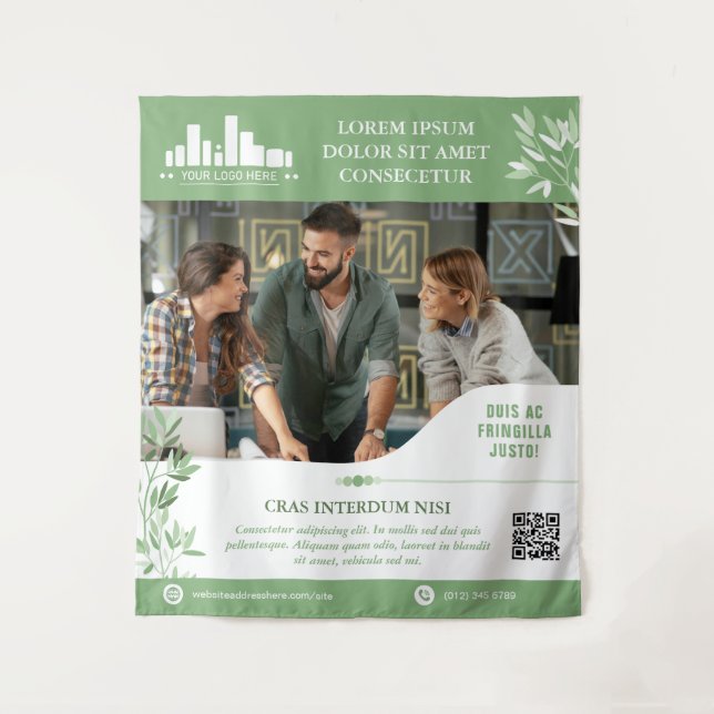 Calm Green Leaves Wellness Promo Small Business Tapestry (Front)