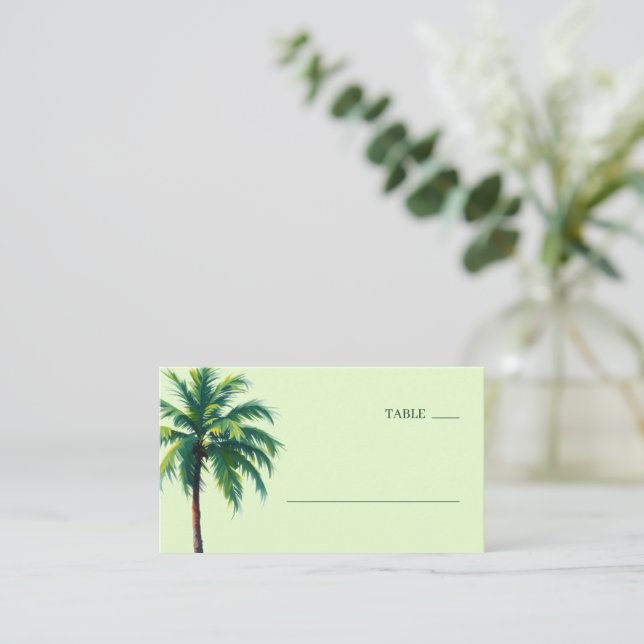 Calm Green Minimalist Palm Tree Place Card (Standing Front)