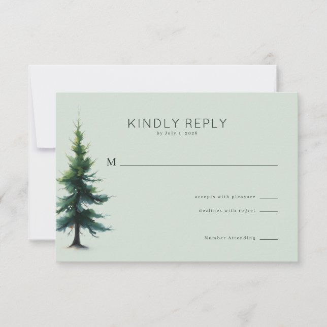 Calm Green Tree Illustration RSVP Card (Front)