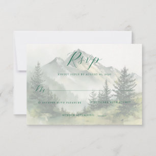 Calm Green Watercolor Mountain Scene RSVP Card